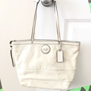 Coach signature stitch  patent leather tote bag